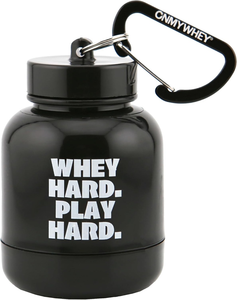 ONMYWHEY - Beljakovine Powder & Dopolnilo lijak Ključna veriga, Prenosni To-Go Container za fitnes, vaje, Fitness, & Travel - TSA odobreno, Whey Hard Play Hard