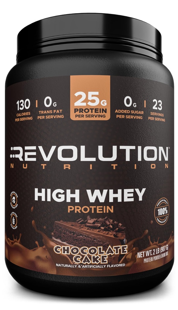 Revolucijska prehrana, Visoka sirotka, Beljakovine Powder 2LB, sirotkin izolat, Gluten brez, Lean Muscle Mass za moške in ženske, 25g beljakovin na Scoop, 908 g, 24 Servingi (čokoladna torta, 2 funta)