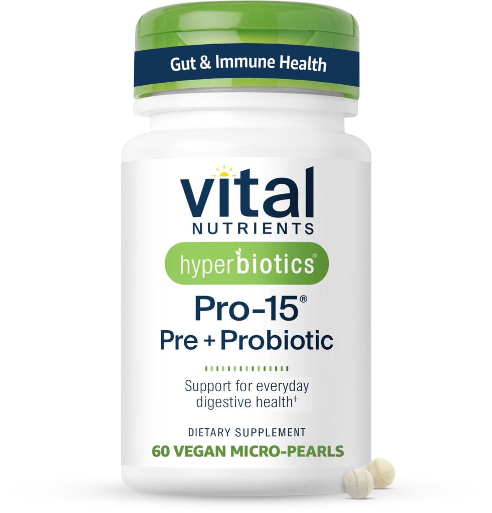Hyperbiotics Vital Nutrients Pro-15 Prebiotics and Probiotics for Women and Men | 15 Science Backed Strains | Supports Occasional Constipation, Diarrhea, Gas & Bloating | 60 Vegan Time Release Pearls