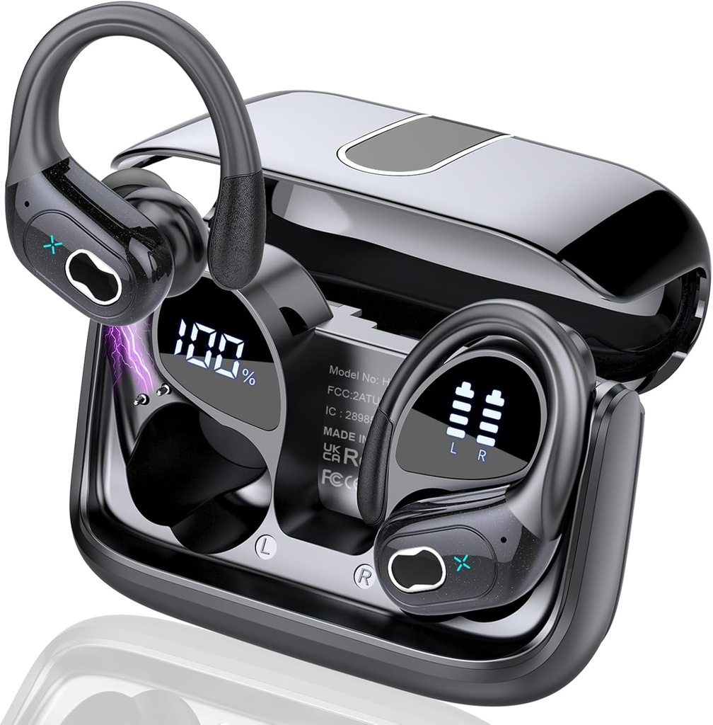 Brezžične slušalke 75 ur Bluetooth 5.4 slušalke Sport, 2025 Bluetooth slušalke Stereo Deep Bass Over Uhar Bud z ušesi, ENC Hrup Prekliči Mic, IPX7 Vodoodporni slušalke za vajo/zaganjanje