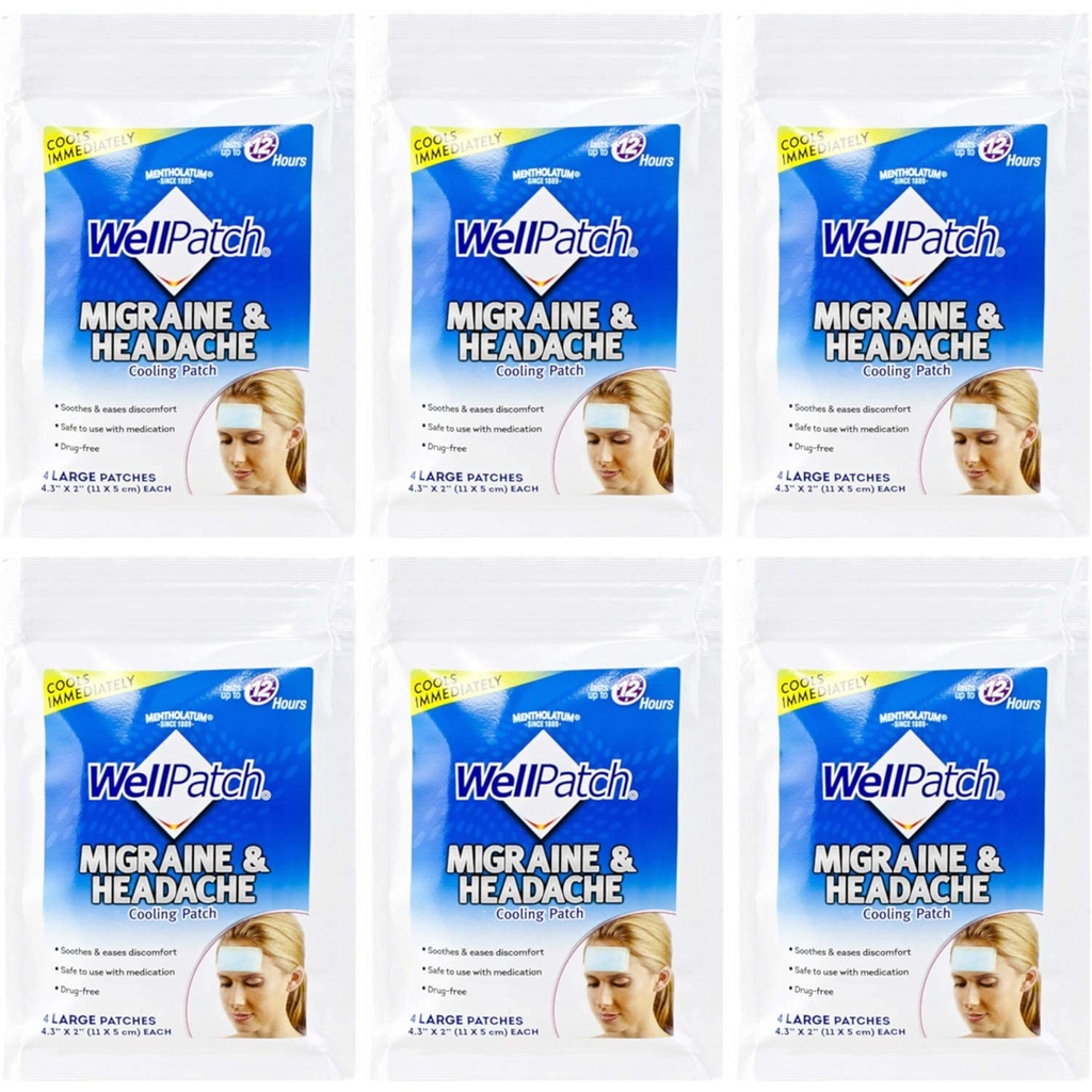 WellPatch hlajenje glavobol Pads, Migrena 4 Pads v paketu. (Pack 6) = 24pads