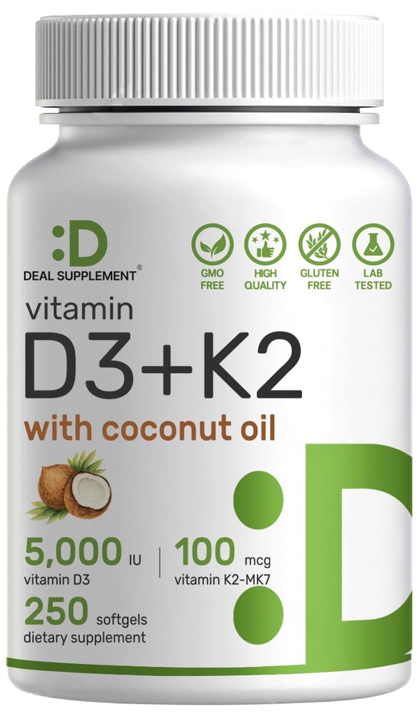 DEAL DOPOLNILO Vitamin D3 5000 i.e. + K2 MK7 100mcg Softgels 