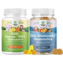 Sveženj Omega DHA Gumies za otroke - Maščobne kisline Omega 3 6 9 z vitaminom C za možgane, imuniteto in vid in otroci Podpora imunitete Gumies - Okusen vitamin C z cinkom in Echinacea Imune Booster
