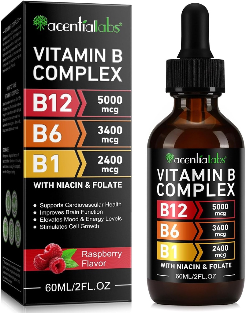 Vitamin B12 Tekoče kapljice - organski vitamin B12 Podjezične kapljice - organski vitamin B-kompleks B5 Pantotenska kislina - Veganska B12 Podjezična 5000 mcg z vitaminom B6, tekoča B12 Metilkobalamin Podpore