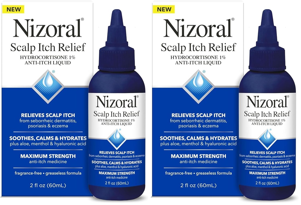 Nizoralna Skalp Srbečica Relief Liquid – Relieves Skalp Srbečica in Soothes, Pomirje in Hidrati z največjo močjo proti srbenju Medicine (Hydrocortison 1%), 2 Fl Oz (Pack z 2)