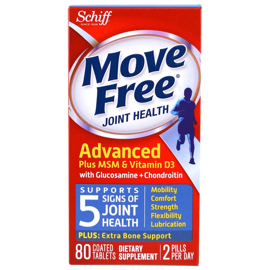 Move Free Glucosamine in Chondroitin Plus MSM & D3 Napredne skupne zdravstvene dopolnilne tablete, (80 štetje v škatli), podpira mobilnost, udobje, moč, prilagodljivost in mazanje* (Pack 3)