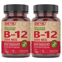 DEVA Vegan Vitamini B-12, Visoka jakost 2500 mcg B12, hitra raztapljanje, podjezična, 90 tablet (paket z 2)