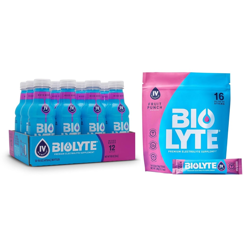 BIOLYTE Elektrolitsko pijačo & IV Hidracijska pijača Mix - zdravnik Formulirani FSA & HSA Elektroliti Tekoči, Rehidracija Powder Packets, Kemoterapija mora imeti za ženske in moške - Berry, 12 steklenice, 16 palice