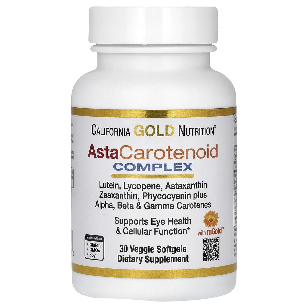 California Gold Nutrition Astaksantin Carotenoid Complex, Lutein, Lycopen, Astaksantin, 30 Veggie Softgels