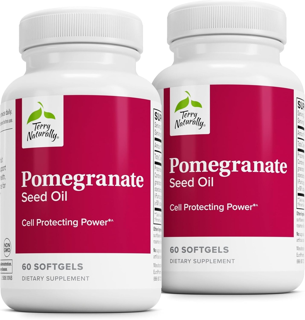 Terry naravno Granatno olje - prehransko dopolnilo za podporo kardiovaskularnega zdravja - Zeliščni ne-GMO dodatek z Omega-5 & Granatno ekstrakt - 60 Softgels, 2 Pack