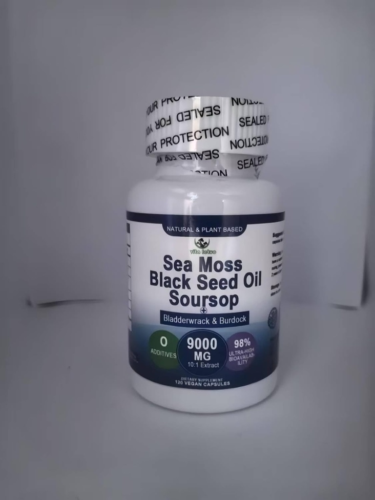 Sea Moss Softgel, Sea Moss Black Seed Oil Soursop Bladderwrack Burdock Turmeric za celično regeneracijo, Detox,Gut,Skupna podpora,Chew Superfood Seamoss 6X močnejši od Sea Moss Gel,Capsule,Gummy