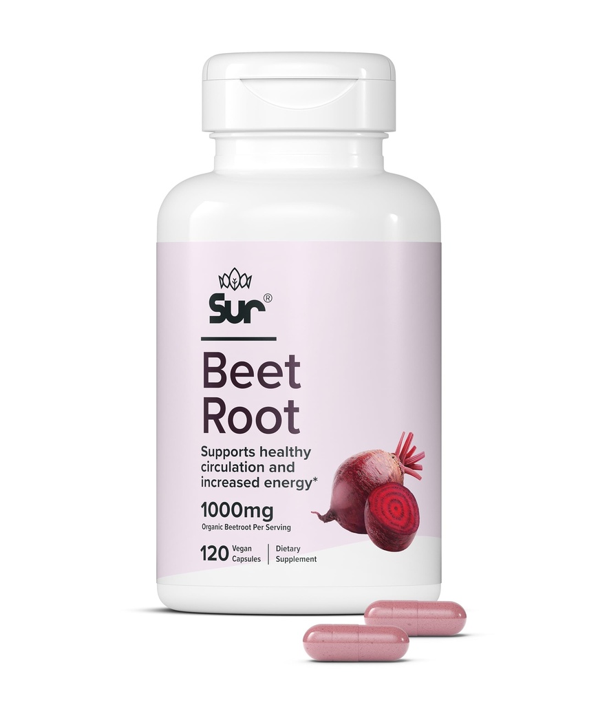 SUR Organic Beet Root kapsule 1000mg - Podpira zdravo cirkulacijo in povečano energijo - dušikov oksid Superfood (120 kapsul)