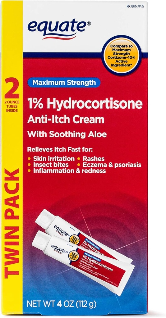 Equate TWINPACK 1 % Hydrocortison Anti-itch Cream Primerjaj z največjo močjo kortizon