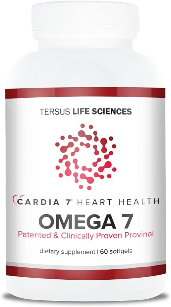 Cardia 7 Heart Health Omega 7 - ki vsebuje Patented Provinal Prečiščen Omega 7 Maščobne kisline - Brez vonja po ribah ali Burp-Back - 60ct Soft Gels
