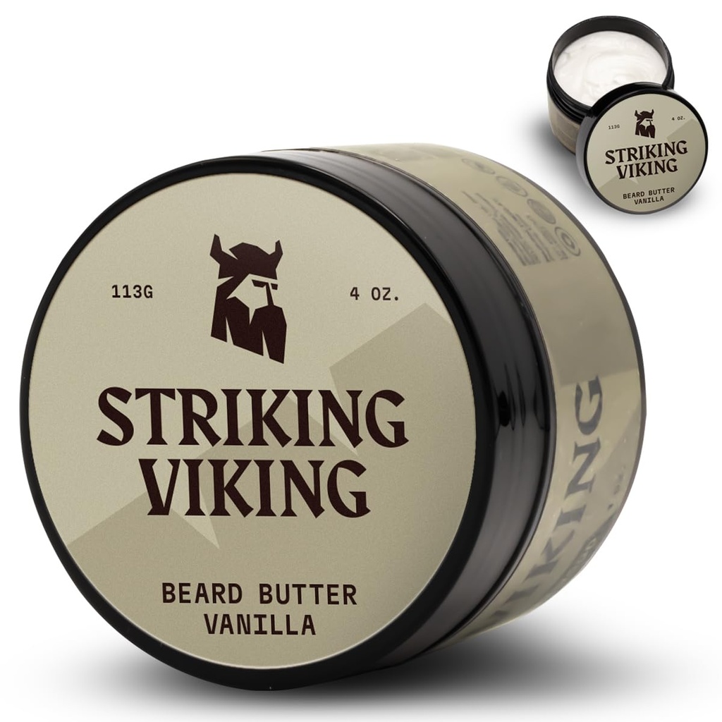Krepko vikinško maslo iz brade - nemastno vlažilec z naravnimi sestavinami (Vanilla, 4oz) - ohranite brado Hidrirano in osvežilno