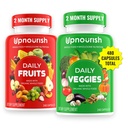 UpNeurish Organic Fruits and Veggies Supplement - podpora diet balance, čiščenje telesa in energija - 480 Sadje in super zeleni Kapsule iz narave - Sadje in zelenjava dopolnila za odrasle in otroke
