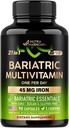 NUTRAHARMONY Bariatrični multivitaminski - 45 mg Dodatki železa - Izdelano v ZDA - za ženske in moške - All-in-One, 21 Essential Vitamins - Gastric Sleeve Support - Lahek tropski aroma - 90 kapsul
