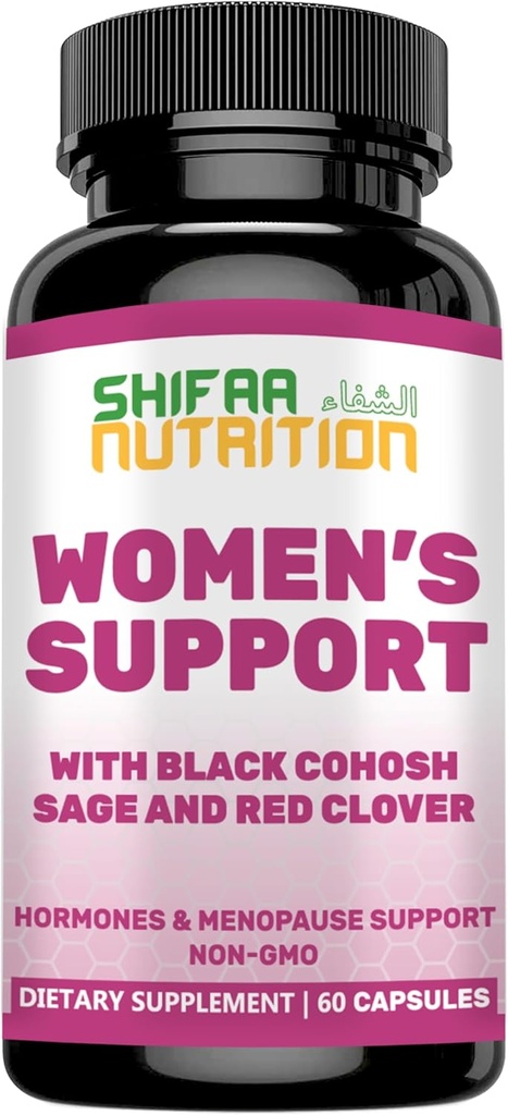 SHIFAA HRANILNI Hormoni Balance & Menopause Dodatki za ženske, Menopause Relief - Podpora za vroče Flashe, Mood Swings w/Black Cohosh & Red Clover Halal Vitamini, 30 Servings