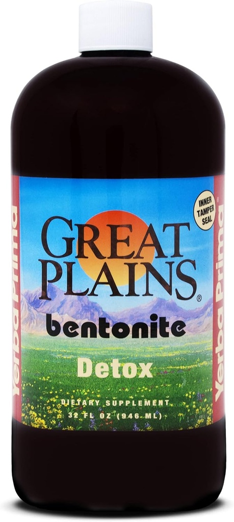 Yerba Prima Great Plains Bentonit - 32 oz - Naravno notranje tekoče Clay čiščenje dodatek - BPA-brezplačno plastično steklenico