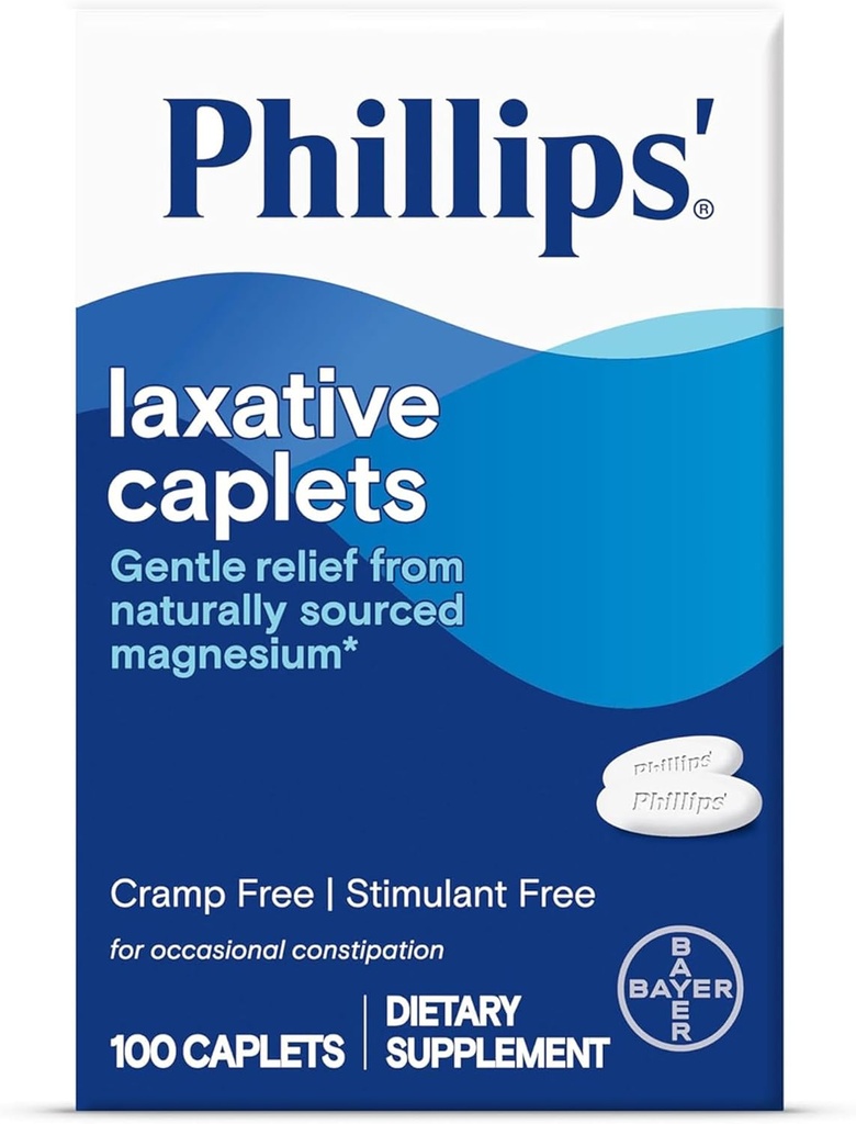 Phillipsovi odvajalni kaplji, z naravno izvorno Magnezij dopolnilo za nežno lajšanje občasno zaprtje, Cramp in Stimulant Prosti odvajala, 100 Caplets