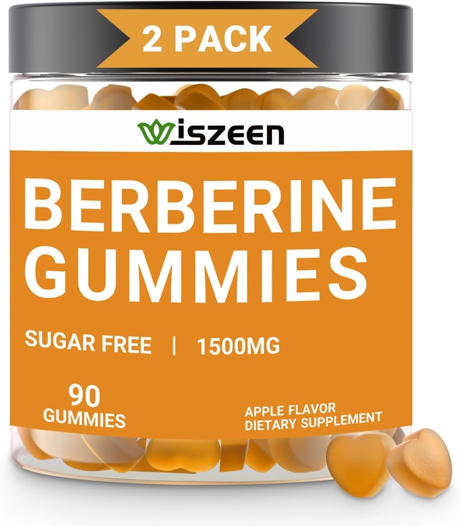 2 Pack Berberine Gumies, brez sladkorja Berberine dodatek 1500mg s Ceylon Cinamon, Berberine Gummy za odrasle