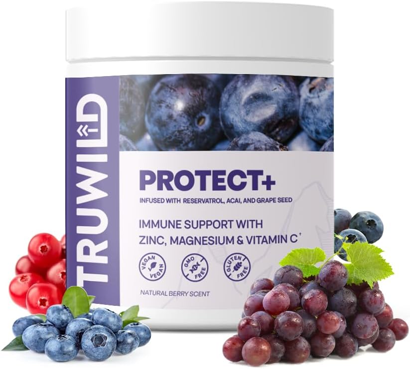 TruWild Protect+ Veganska Imunska podpora & Antioksidant, Vse naravni vitamin C, cink, magnezij, Resveratrol, Acai, Non GSO, Gluten brez kapsule dodatek Izdelano v ZDA cGMP, 30 Servings