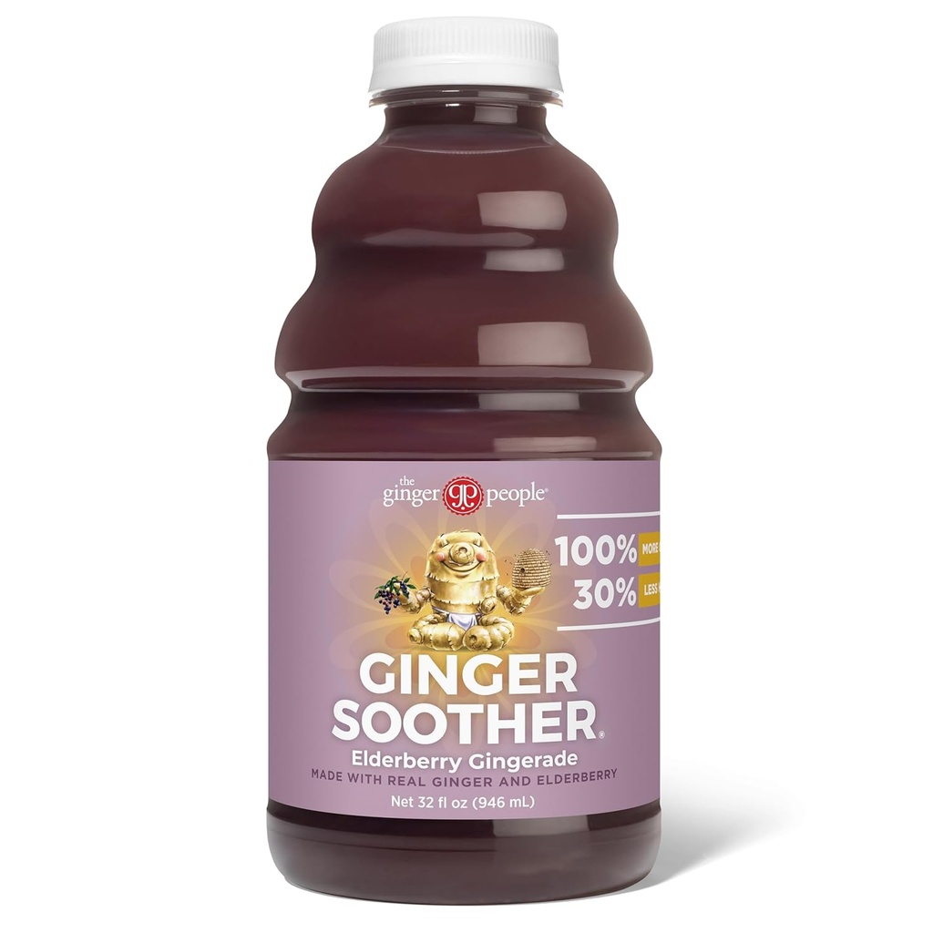 Ginger Soother Elderberry Gingerade – Imunska podpora, 30% manj sladko, Več Ginger, Res preproste sestavine, Uživajte vroče ali hladno - 32 Fl Oz steklenica (Pack of 1)