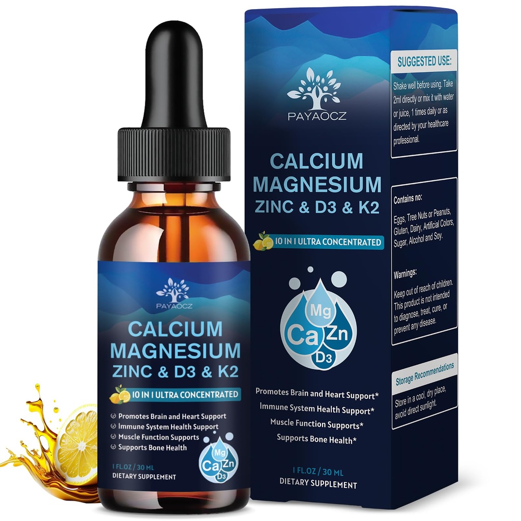 (1 pakiranje) Magnezij Kalcijev cink dodatek z vitaminom D3 K2 za ženske, Magnezij Glicinat Vegan Tekoče kapljice za odrasle Plus L-teanin Boron Sea Moss Extract, kosti, spanje in noge Cramps, 1 Fl Oz