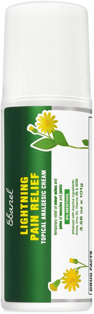 Ebanel Pain Relief Roll On for Artritis, Foot, Back, Joint, Neck, Strains & Sprains with Mentol, Camphor, Arnica, Emu Oil, MSM, Boswellia, Targeted Muscle Pain Relief Roll On