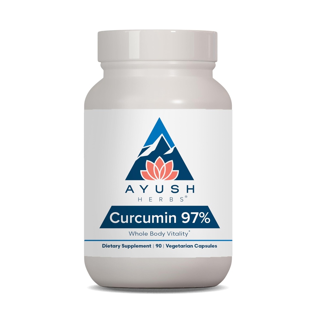Ayush Herbs Curcumin 97% - Curcumin dodatki, Premium Kurkum Root dodatek, kurkuminoidi za ženske in moške, odrasli, Premium skupna podpora, moč in vitalnost - 90 Vegetarijanske kapsule (1 grof)