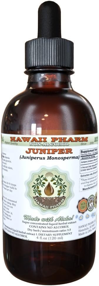 Juniper Brez alkohola Tekoči ekstrakt, Organski Juniper (Juniperus Monosperma) Posušene Berry Glycerite Havaji Pharm Natural Zeliščni dodatek 4 oz