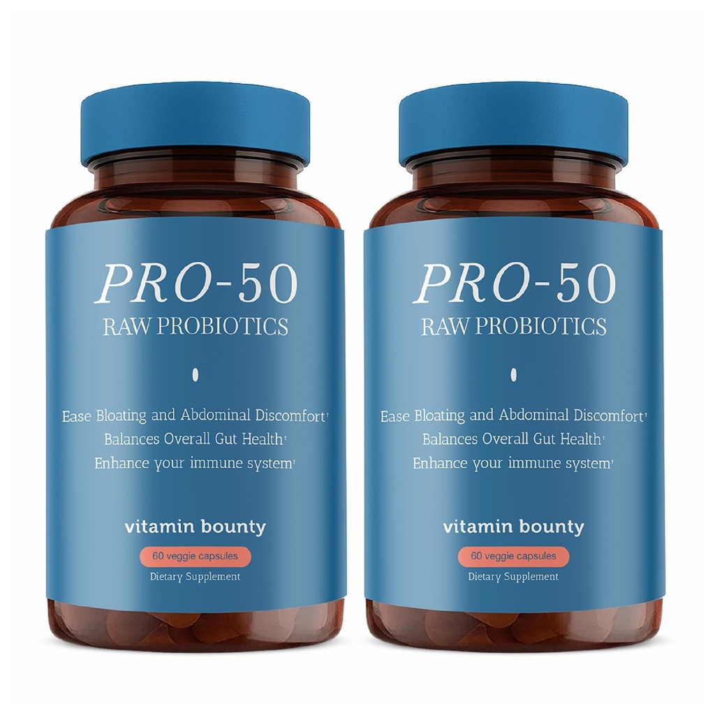 Vitamin Bounty Pro-50 Probiotik 50 milijard CFU - 13 sev dopolnilo za moške in ženske + prebiotiki - Prebavna podpora za zdravje in črevo - Lactobacillus & Bifidobacterium - Kapsule z odloženim sproščanjem, 2 pakiranji