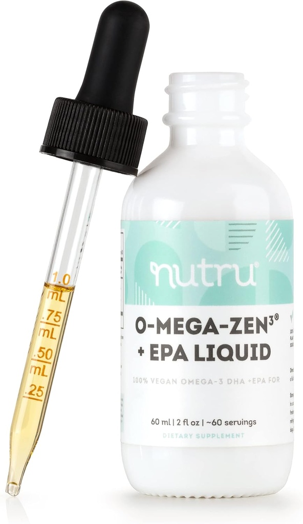 O-Mega-Zen3 +EPA Vegan Omega 3 DHA EPA tekoči dodatek - Algal Omega3 Esencialne maščobne kisline - 2 Fl Oz