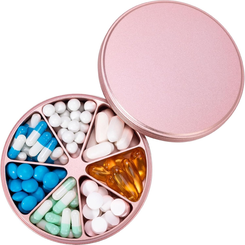 Kovinske tablete Organizator 7 Kompartmenti Tablete Dispenzer - Težka dajatev Pill Box Vodoodporne tablete Zabojnik velike dnevne tablete Primer Medicina Imetnik za zdravila Vitamini Ribja olja Dodatki, 0.39lb (Pink)