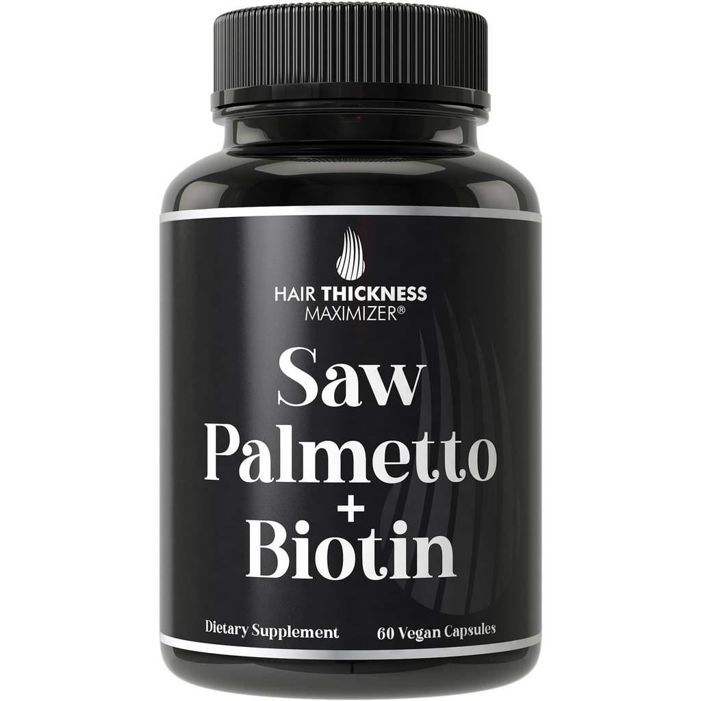 Saw Palmetto + Biotin Napredno 2- v-1 Combo za rast las. Veganske kapsule dodatek z naravno žago Palmetto Extract + 10000mcg Biotin. Lasje in ponovno rast tablete za moške in ženske. Blokator DHT