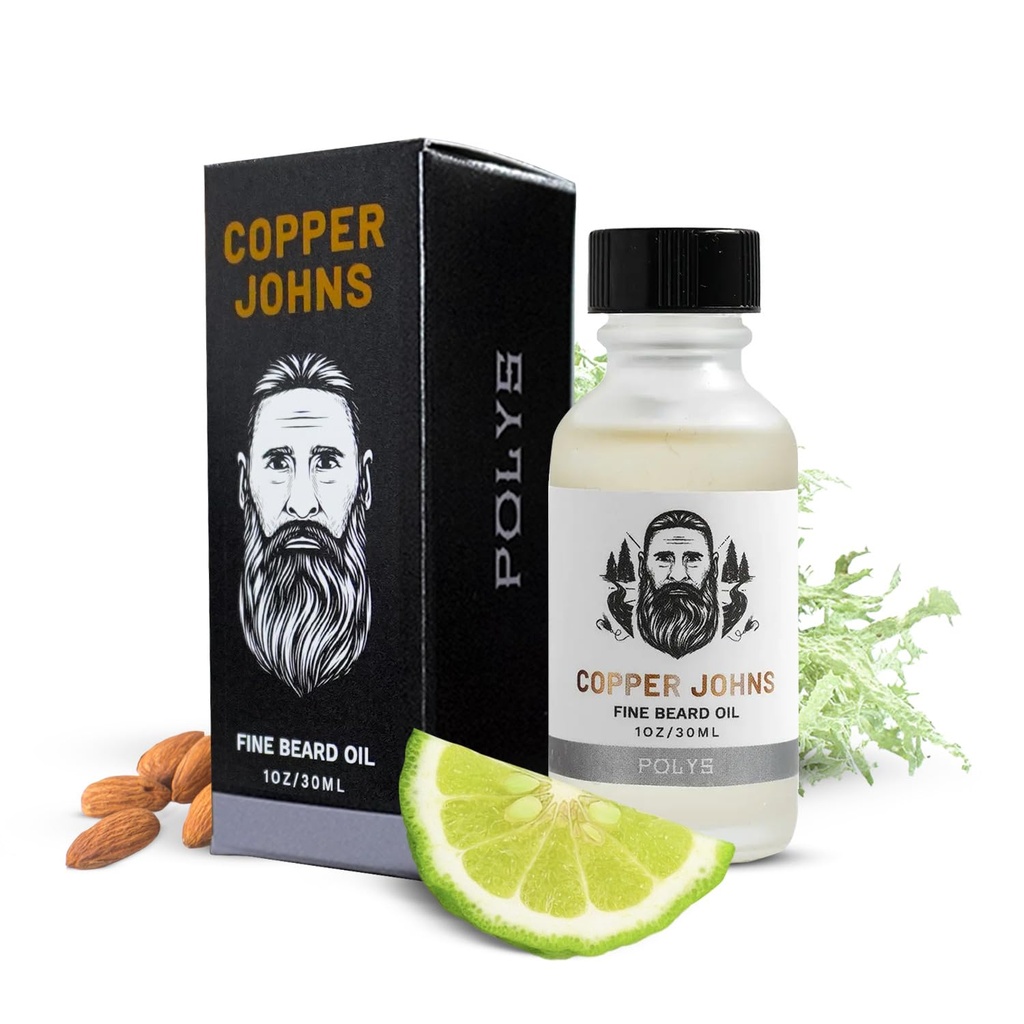 Copper Johns Premium Beard Oil za moške - Naravna Formula z Jojoba & Castor Oil - Lahek nemastno Bradavičarko - Mehkužci, Hydrates & Tames Frizz - Polis-Bergamot & Cherry Almond 1 oz