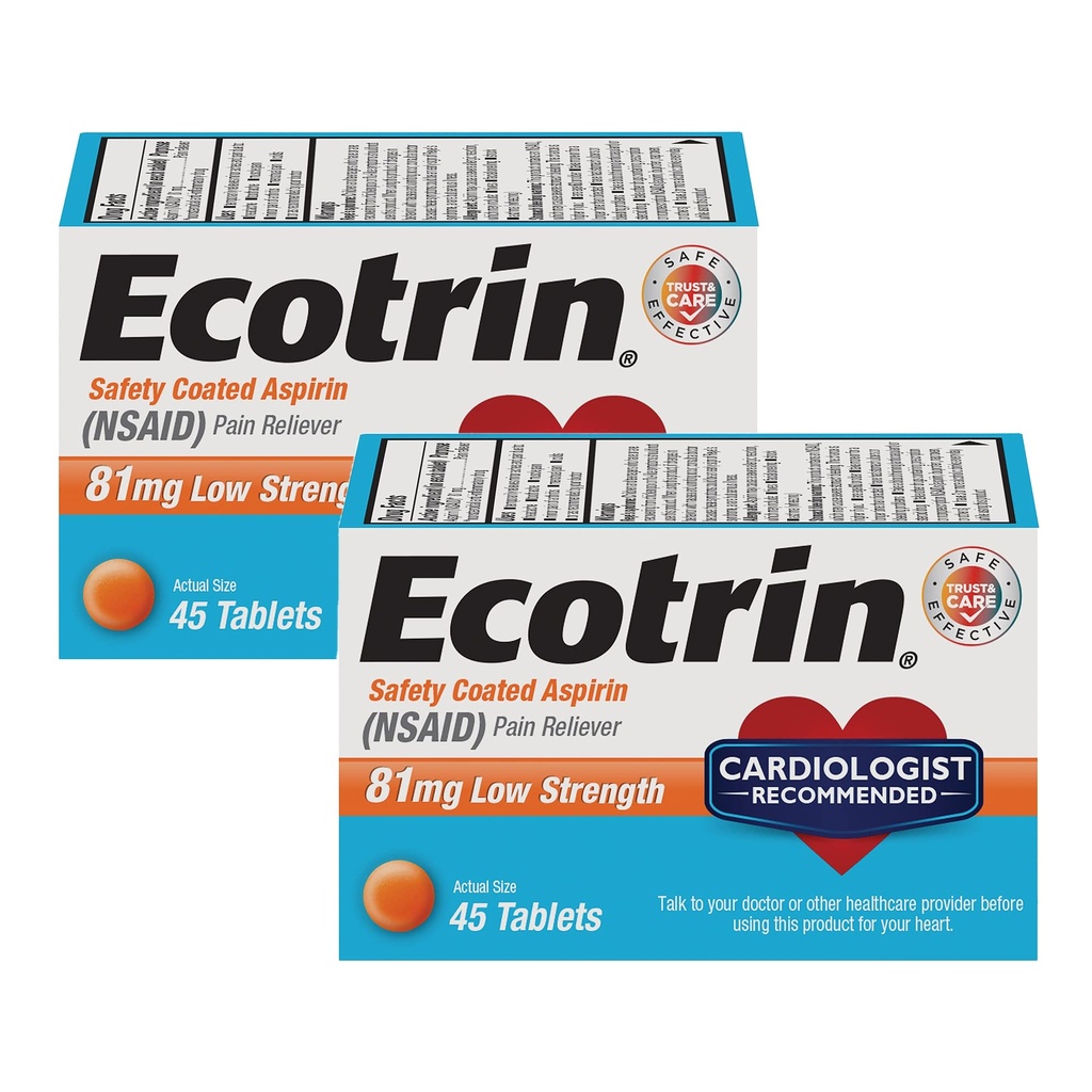 Ecotrin z nizko jakostjo varnostni aspirin, NSAID 81 mg, 45 število (2 pakiranji)