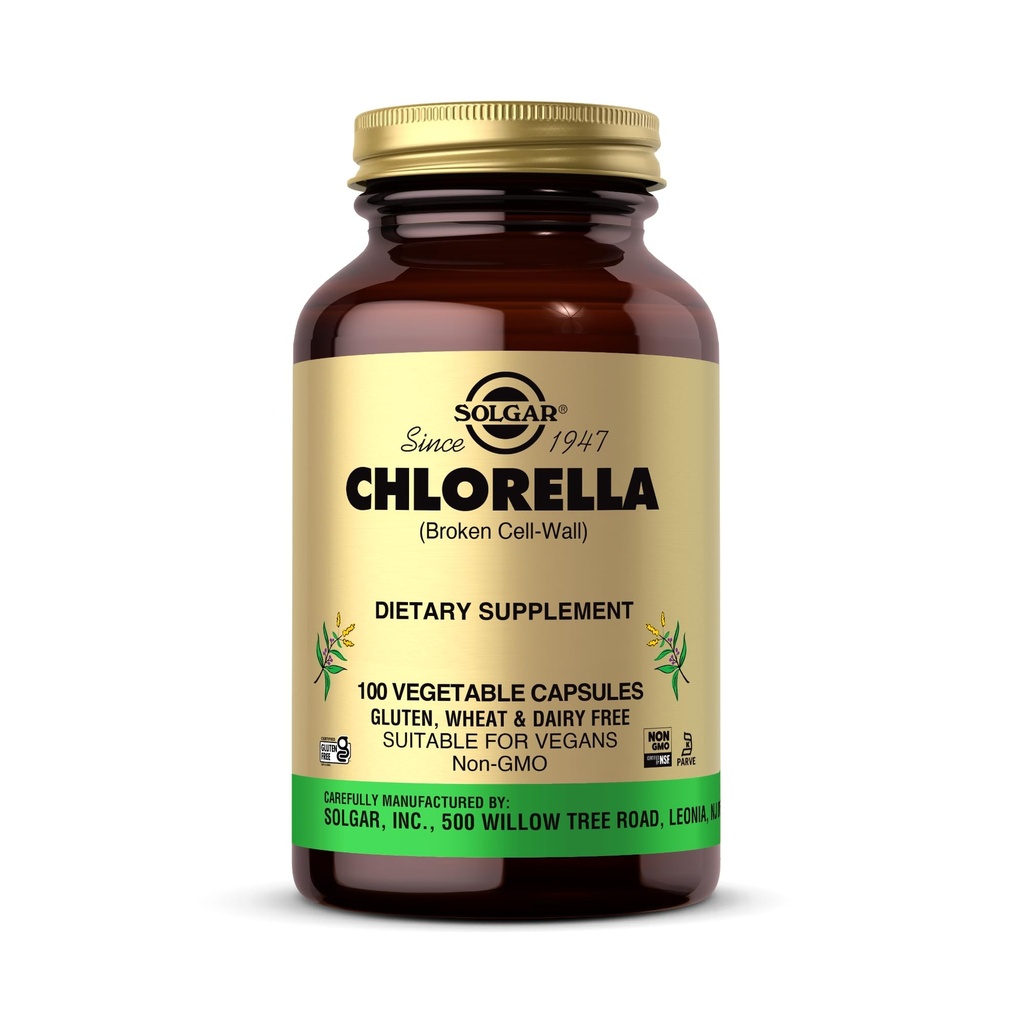 Solgar Chlorella - 100 zelenjavnih kapsul - največja absorpcija - ne- GMO, Vegan, brez glutena, Košir - 100 servingov