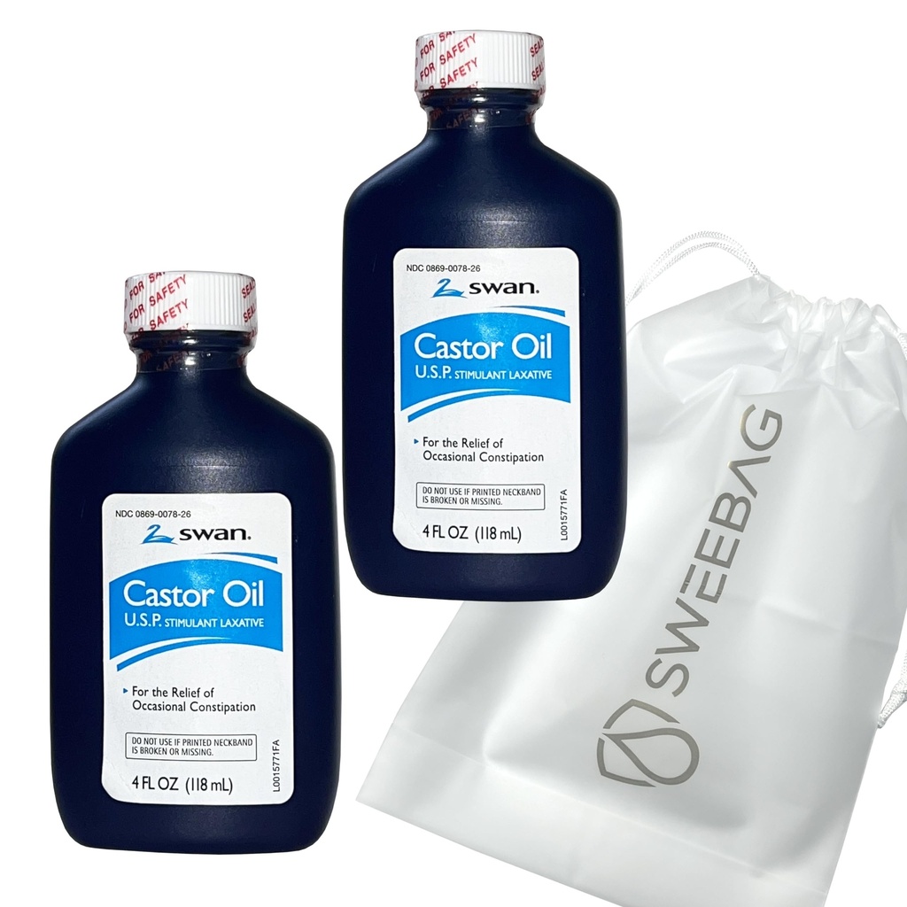 SWAN Castor Oil USP 100% Stimulant Laxative za lajšanje občasno zaprtje 4 Fl Oz (paket z 2) Plus Vrečka močna in vodoodporna