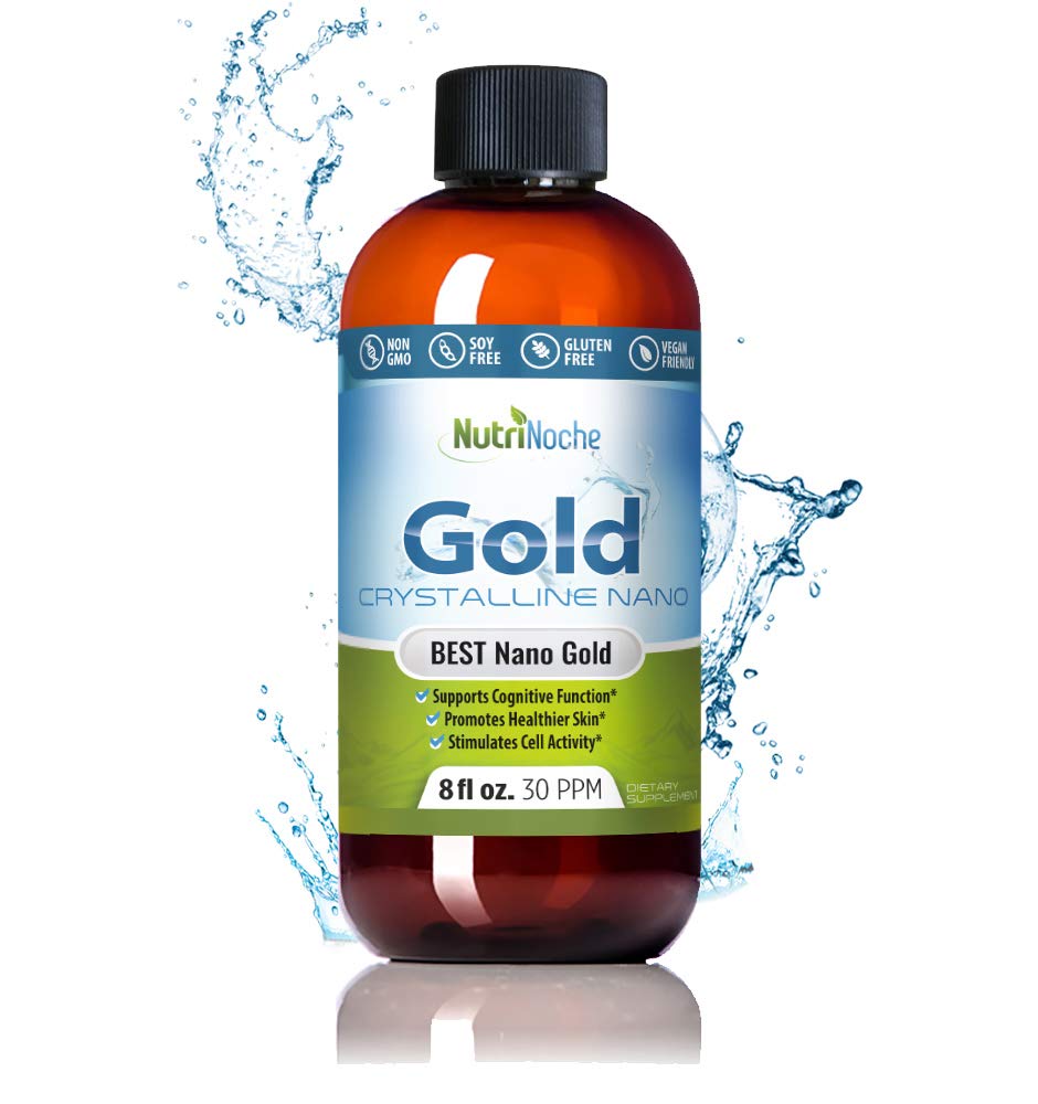 Koloidno zlato Liquid Organic Supplement by Nutrinoche - 100% Pure Nano Gold Mineral - Podpira mentalno jasnost, Fokus & Sprostitev - 8 oz Steklenica - Vegan, Gluten-free - Kristaline - 30 ppm