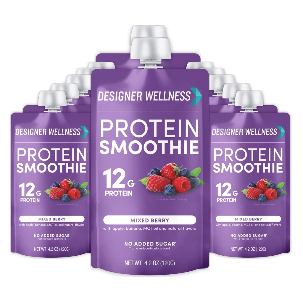 Oblikovalec Wellness Protein Smoothie, Real Fruit, 12g Beljakovine, Nizki ogljikovi hidrati, Nič dodanega sladkorja, Gluten-free, Ne-GMO, Brez umetnih barv ali arom, Mešano jagode, 12 Število
