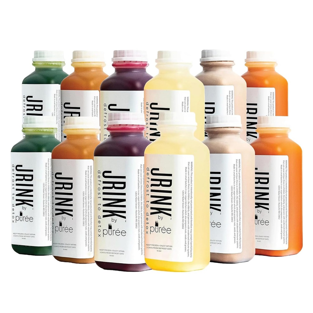JRINK by Purée Vmesni sok čiščenje, hladno stisnjeno detox pijačo z ekološko 2 dan-zdrava zelenjava in sadni sok, zamrznjena stiskani sok čiščenje, 12 steklenice, 16oz vsak