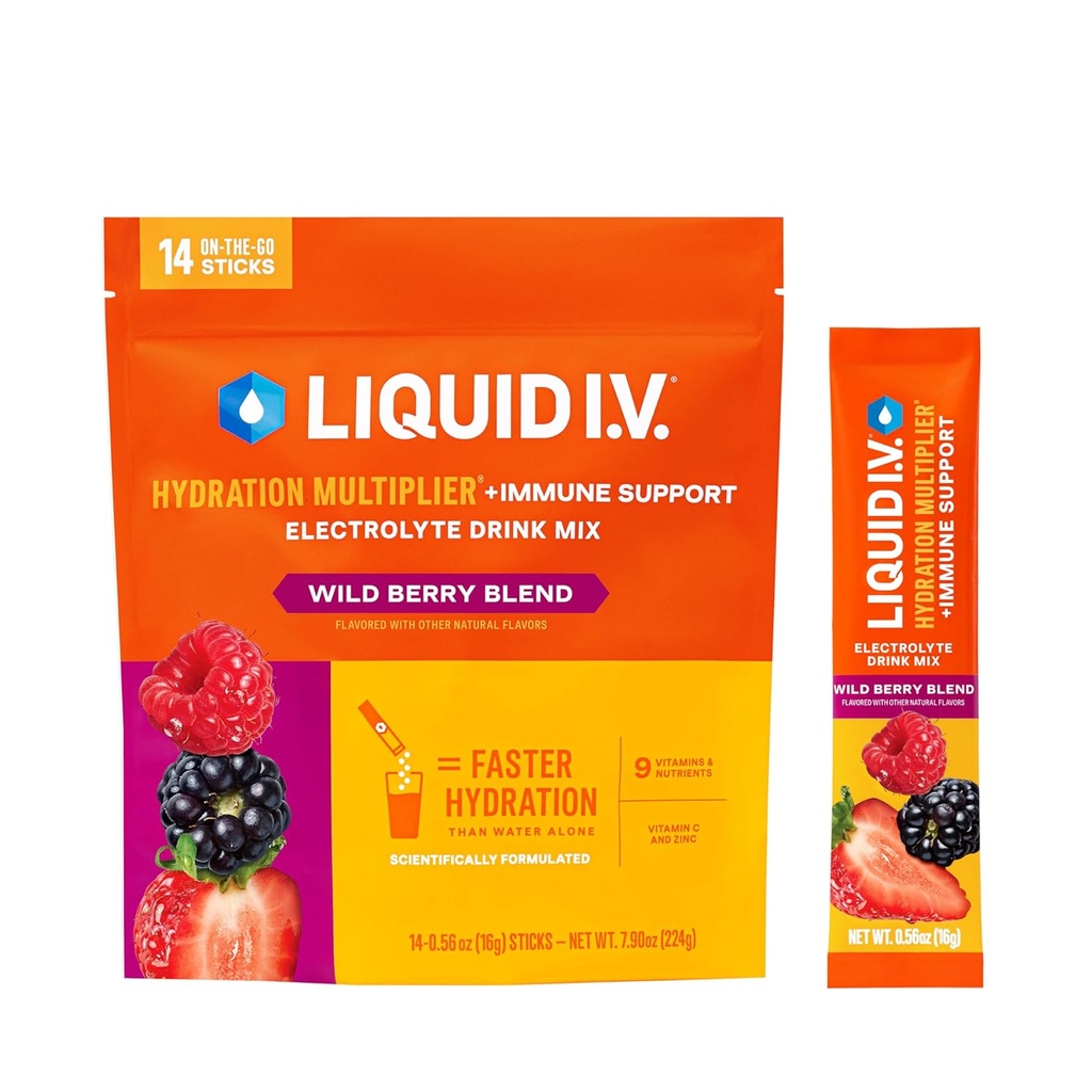 Tekoči I.V.® Hydration Multiplier® +Imune Support - Wild Berry - Hydration Powder Packets 