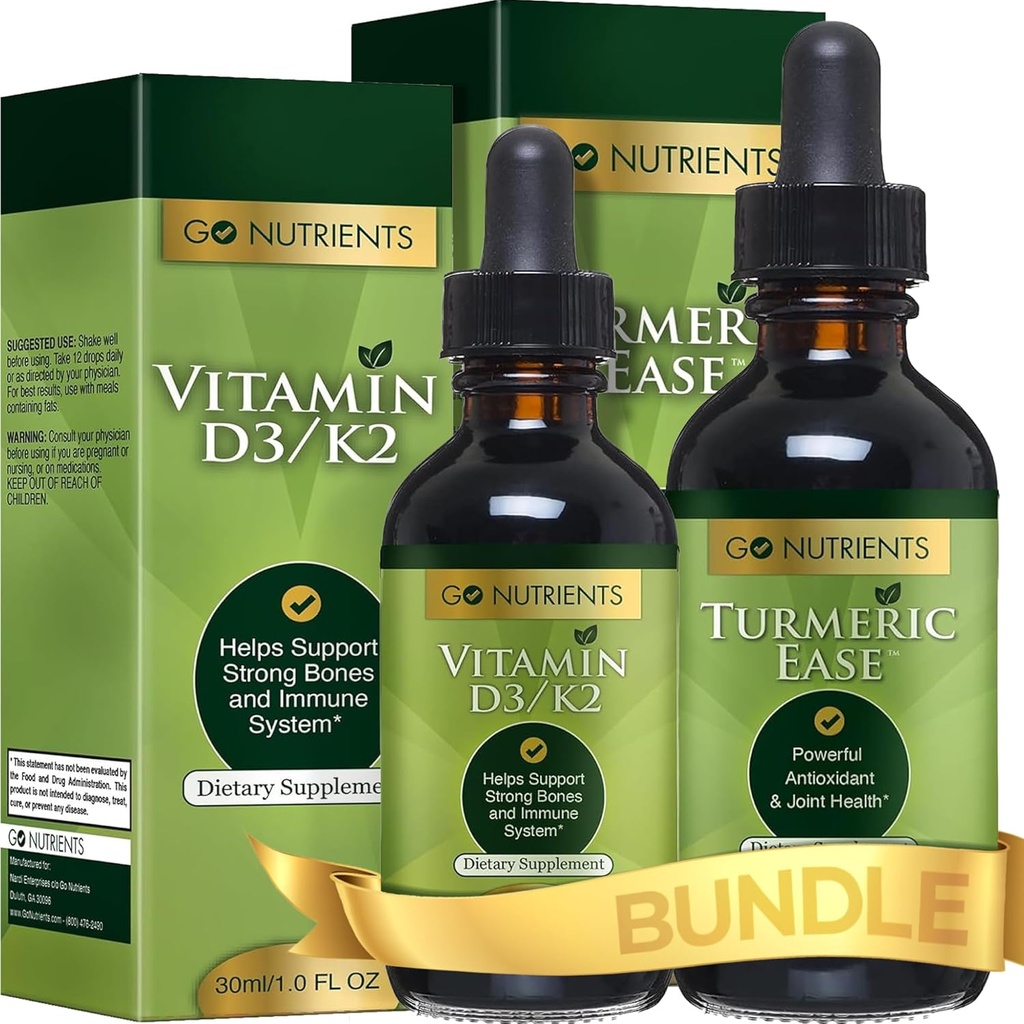 Go Nutrients Tekoči vitamin D3 s K2 (MK-7) Kapljice in Kurkuma Umivanje 