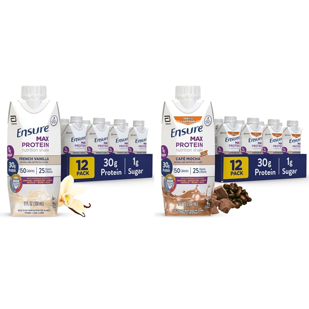 Zagotovite Max Protein Nutrition Shake s 30g beljakovinami, 1g sladkorja, High Protein Shake, francoski Vanilla & Cafe Mocha, tekoči, 11 fl oz (Pack of 12) paket