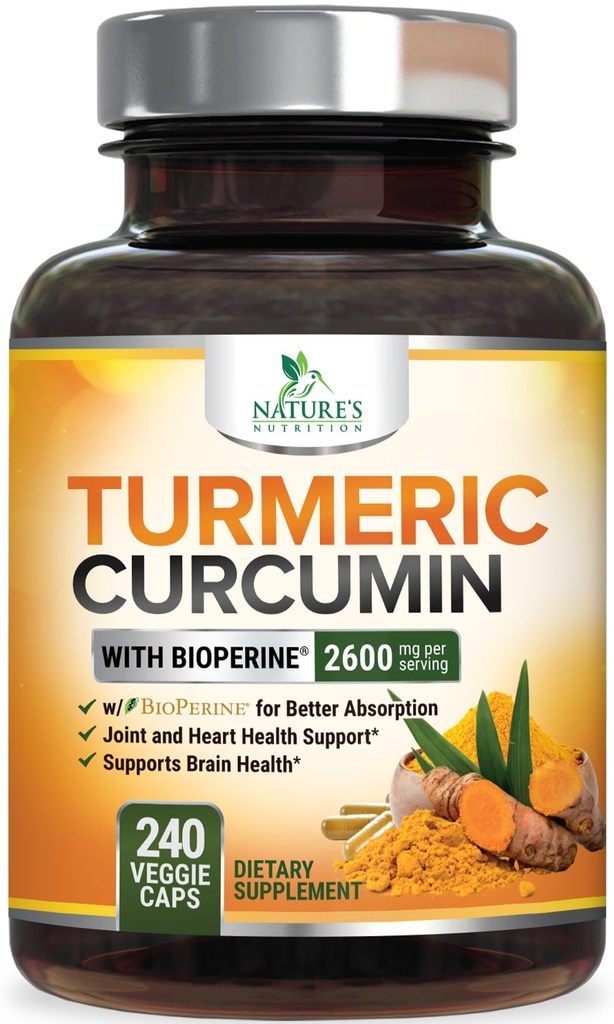 Kurkumin dodatek 2600mg - 95% kurkuminoidi z organsko kurkumino in bioperinsko črno papriko ekstrakt za najboljšo absorpcijo, naravni Veganski skupni podpora, Non-GMO, ustekleničen v ZDA - 240 kapsul