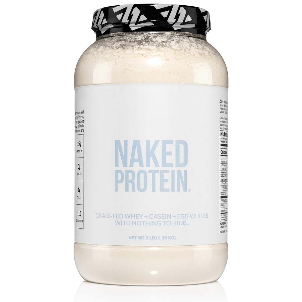 NAKED Protein Powder Blend - Whey, Casein and Egg Protein, Only 4 Ingredients, Non-GMO, No Soy, Gluten Free, No Artificial Sweeteners, Flavors Or Colors, Keto and Paleo Friendly - 3 LB