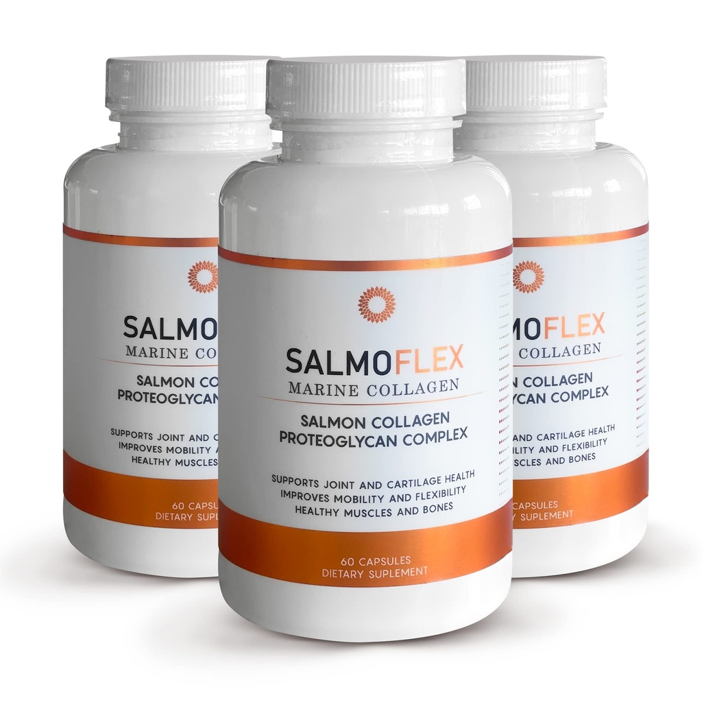 VITASEI Salmoflex Marine Kolagen Peptidi s hialuronsko kislino in vitaminom C, D, E - Salmon kolagen dopolnilo za kosti in sklepe - vitamini za lase, kožo in nohte - 60 kapsul (paket po 3)