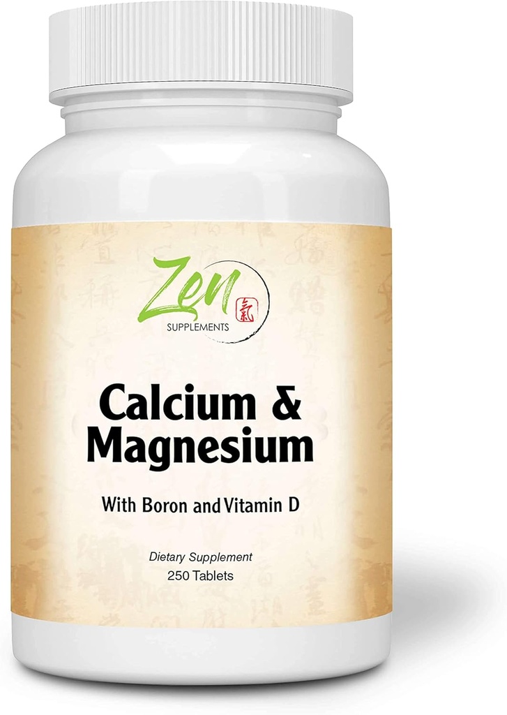 Zen Supplements - Hi Potence Calcium & Magnezij z D3 & Boron za izboljšano absorpcijo, podpira zdravje kosti in gostoto kosti 250-Tabs